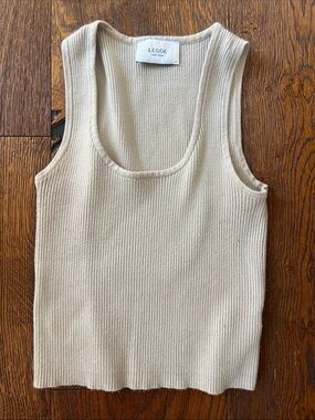 LÉGOE Cream Ribbed Tank Top - Sleeveless Women's Knit